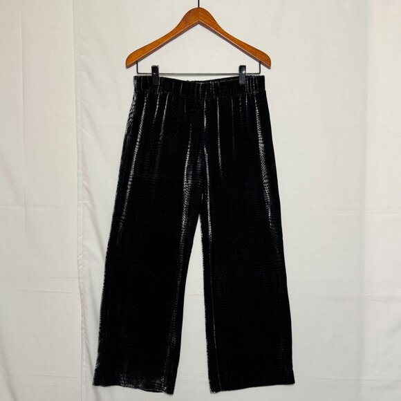 Vintage Hartell Silk Velvet Black Gray Digital Wave Print Wide Crop Leg Pants - Picture 1 of 10